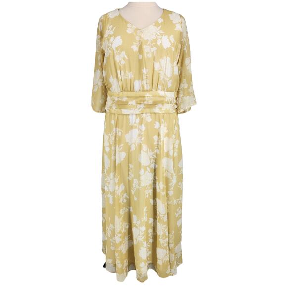 eShakti Yellow Floral Midi Dress Plus Size 2X 20W - Picture 1 of 5